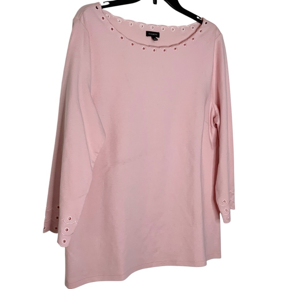 Talbots pink long sleeve blouse with eyelet details. Size L